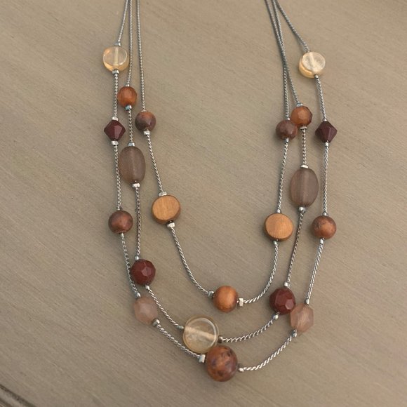 Beaded necklace, illusion style, wood beads brown - Picture 1 of 5